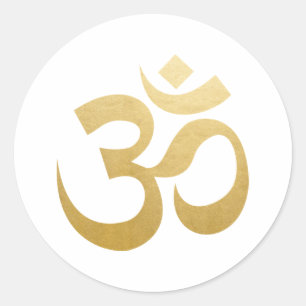 Pegatina Redonda Om HIndu Meditation Symbol Yoga Faux Relieve metal