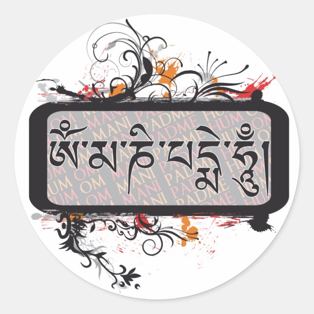 Pegatina Redonda Om Mani Padme Hum Grubge (Anverso)