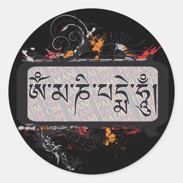 Pegatina Redonda Om Mani Padme Hum Grubge (Anverso)
