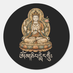 Pegatina Redonda Om Mani Padme Hum Mantra Compasión Chenrezig