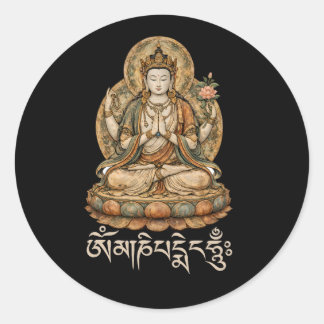 Pegatina Redonda Om Mani Padme Hum Mantra Compasión Chenrezig