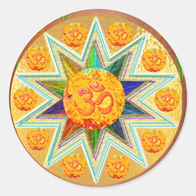 Pegatina Redonda OM Mantra : CHANT Loud GAYATRI, en Heart SAVITRI (Anverso)