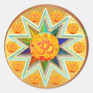 Pegatina Redonda OM Mantra : CHANT Loud GAYATRI, en Heart SAVITRI