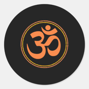 Pegatina Redonda Om Omkar Aum Símbolo Gráfico Espiritual Yoga Medit