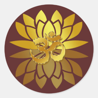 Pegatina Redonda OM Omkara y Flor Lotus de color oro