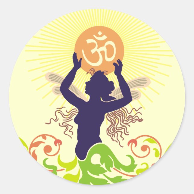 Pegatina Redonda Om Vandana : Adoración (Anverso)