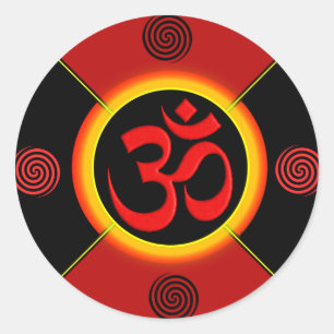 Pegatina Redonda OM Yantra Red/Black/Gold