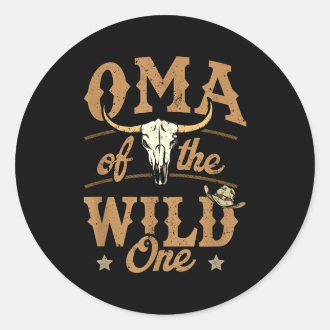 Pegatina Redonda Oma Of The Wild One Cowboy Western Rodeo Party Mat (Anverso)
