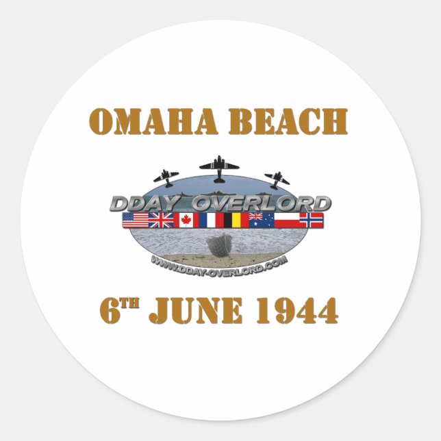 Pegatina Redonda Omaha Beach 6th June 1944 (Anverso)