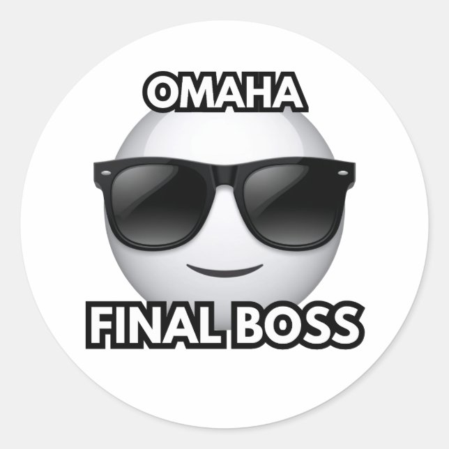 Pegatina Redonda Omaha Final Boss Cool Emoji Sticker (Anverso)