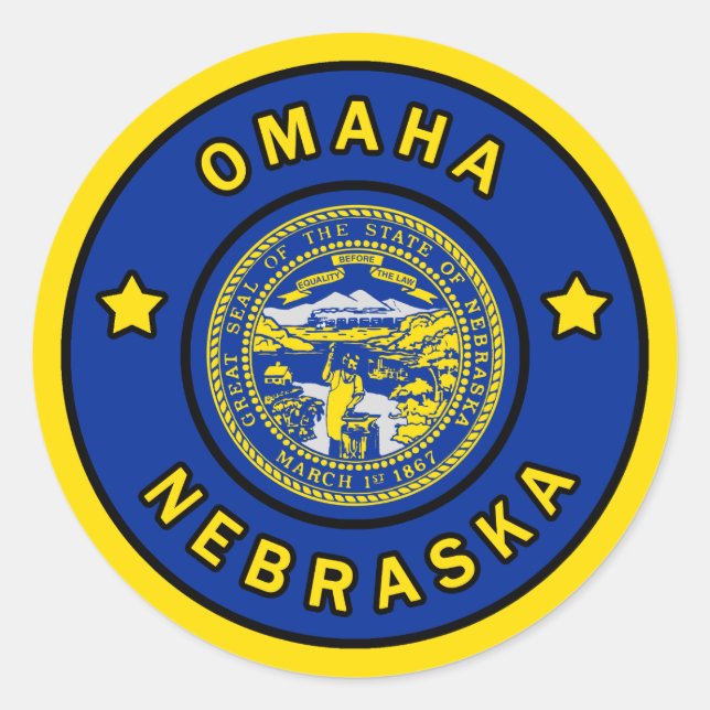 Pegatina Redonda Omaha Nebraska (Anverso)