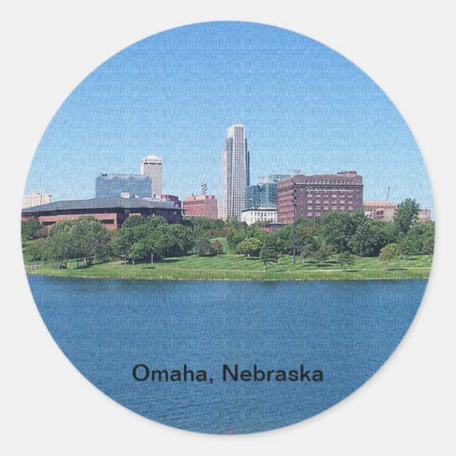 Pegatina Redonda Omaha, Nebraska Skyline on Canvas (Anverso)