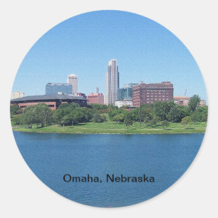 Pegatina Redonda Omaha, Nebraska Skyline on Canvas