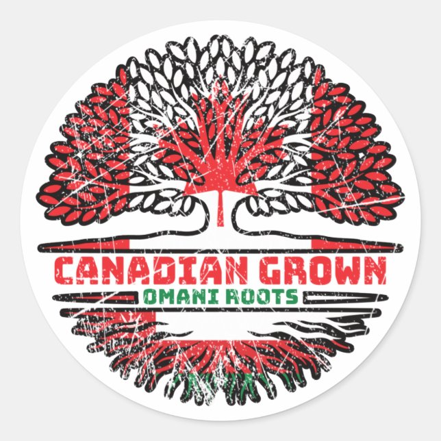 Pegatina Redonda Omán Omani Canadá: Bandera de raíces de árbol cana (Anverso)