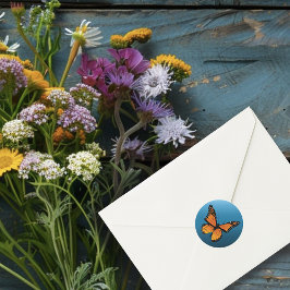 Pegatina Redonda Ómbre azul de mariposa monarca