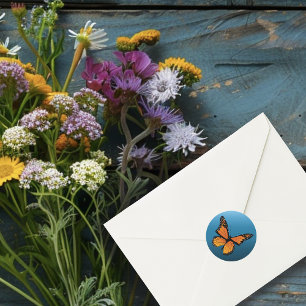 Pegatina Redonda Ómbre azul de mariposa monarca