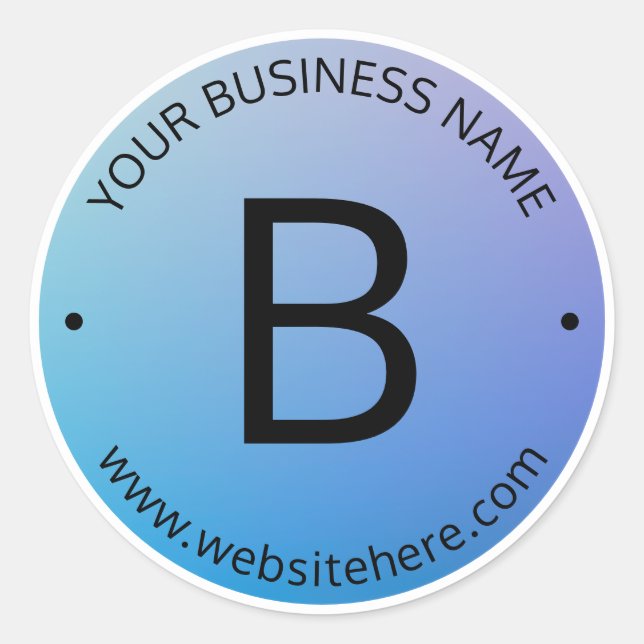 Pegatina Redonda Ombre de desvanecimiento azul y púrpura con texto  (Anverso)