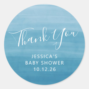 Pegatina Redonda Ombre Gradiente Dip Dye Ocean Blue Baby Shower