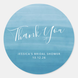 Pegatina Redonda Ombre Gradiente Dip Dye Ocean Blue Bridal Shower