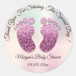 Pegatina Redonda Ombre Purpurina Feet Baby Shower Favor Gracias