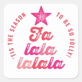Pegatina Redonda Ombre Rosa Falalalala Escritura Árbol de Navidad D