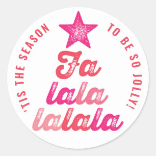 Pegatina Redonda Ombre Rosa Falalalala Escritura Árbol de Navidad D