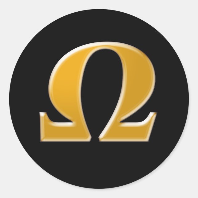 Pegatina Redonda Omega griego dorado - Símbolo de resistencia (Anverso)