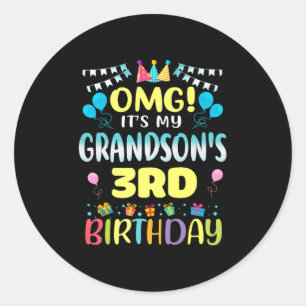 Pegatina Redonda Omg sus nietos tercer cumpleaños dulce de tres año