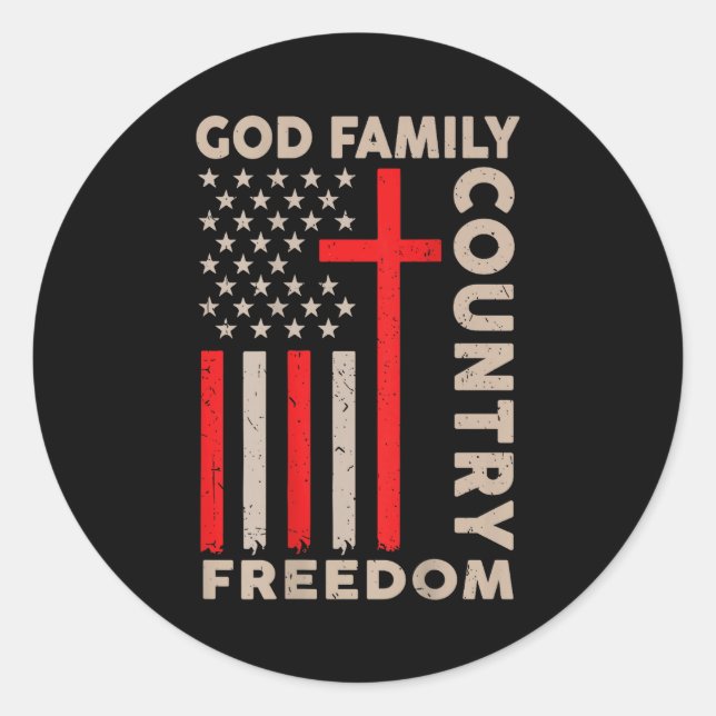 Pegatina Redonda On-back God Family Country Dom Patriotic Christian (Anverso)