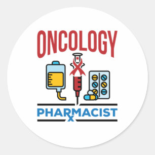 Pegatina Redonda Oncología Farmacéutica Cáncer Equipo de Farmacia