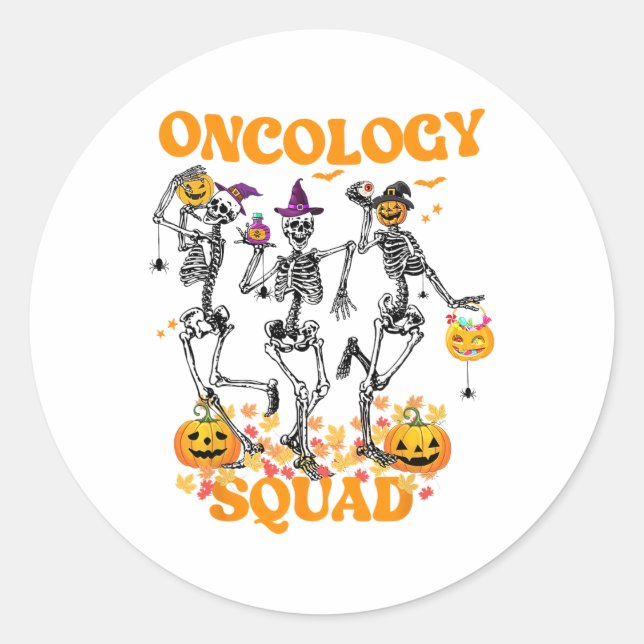 Pegatina Redonda Oncología Squad Skeleton Bockin Hojas de caída esp (Anverso)