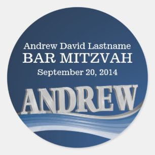 Pegatina Redonda Onda azul de acero con nombre