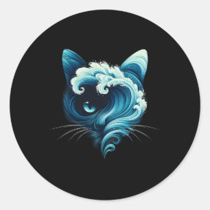 Pegatina Redonda Onda Azul Vintage De Gato Damas Gatos Azules Olead