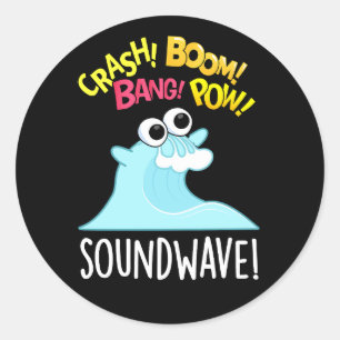 Pegatina Redonda Onda de sonido Funny Ocean Pun Dark BG