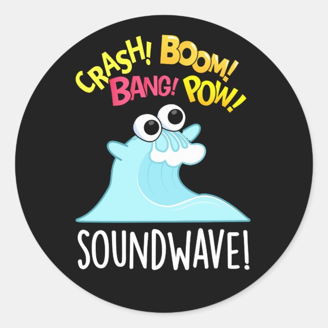 Pegatina Redonda Onda de sonido Funny Ocean Pun Dark BG (Anverso)