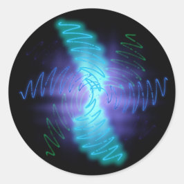 Pegatina Redonda Ondas modernas de sonido brillante neón