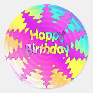 Pegatina Redonda Ondulación del feliz cumpleaños