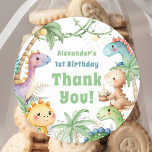 Pegatina Redonda One A-Saurus Boy Dinosaur 1er cumpleaños