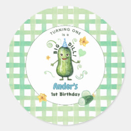 Pegatina Redonda One Big Dill Pickle First Birthday Blue