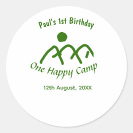 Pegatina Redonda One happy camp green mountain sun 1st birthday