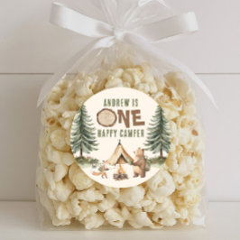 Pegatina Redonda One Happy Camper 1st Birthday Stickers