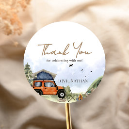 Pegatina Redonda One Happy Camper Camping Boy Birthday