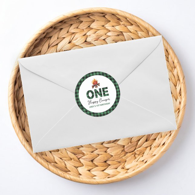 Pegatina Redonda One Happy Camper First Birthday (Subido por el creador)