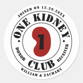 Pegatina Redonda One Kidney Club Donor Receiver Names Date