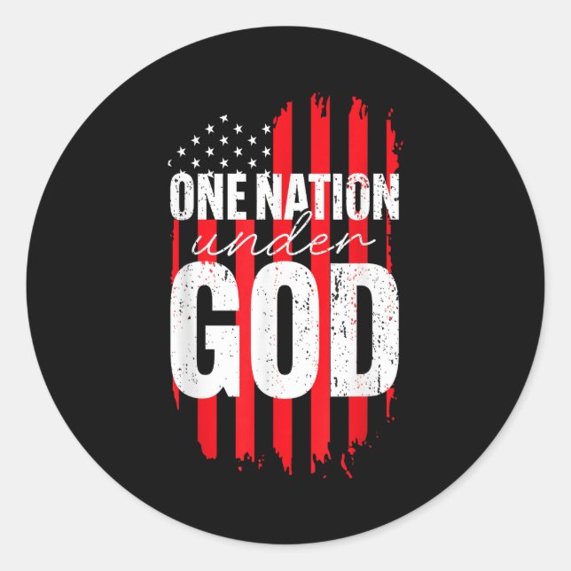 Pegatina Redonda One Nation Under God American Flag Christian Jesus (Anverso)
