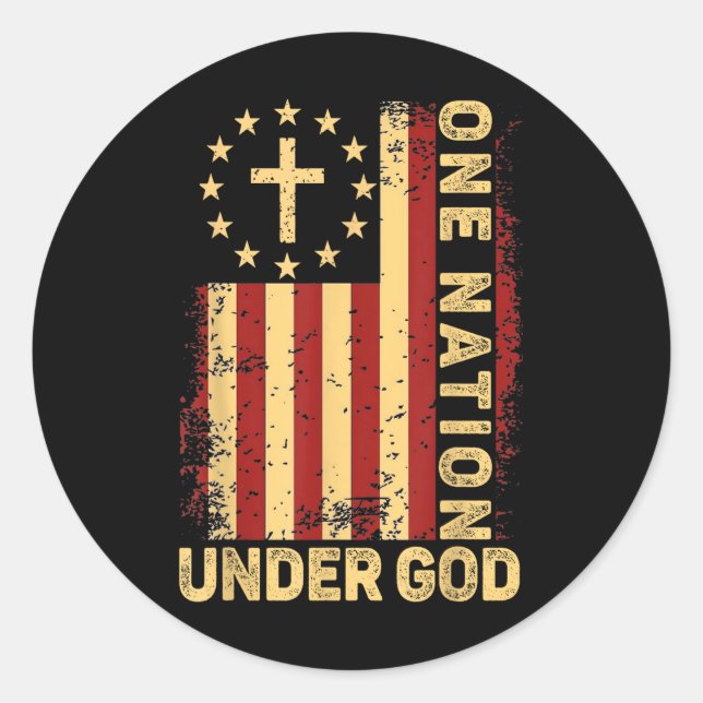 Pegatina Redonda One Nation Under God Jesus Christian Cross America (Anverso)