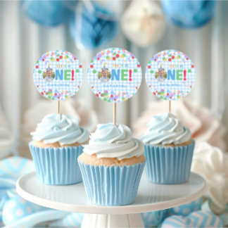 Pegatina Redonda  One Photo First Birthday  Cupcake Topper