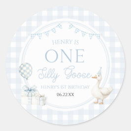 Pegatina Redonda ONE Silly Goose Blue 1st Birthday Party