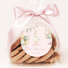 Pegatina Redonda One Silly Goose Girl 1st Birthday