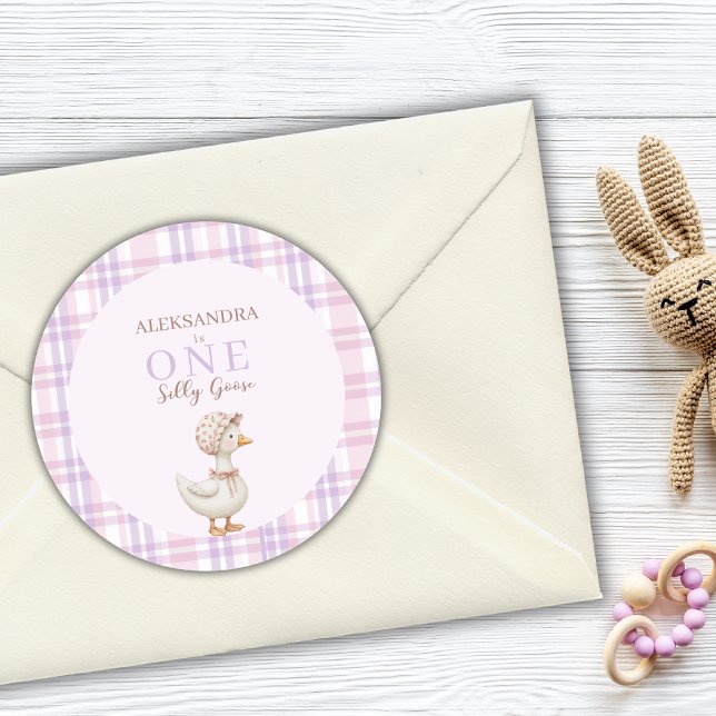 Pegatina Redonda One Silly Goose Girl 1st Birthday Party Thank You (Subido por el creador)